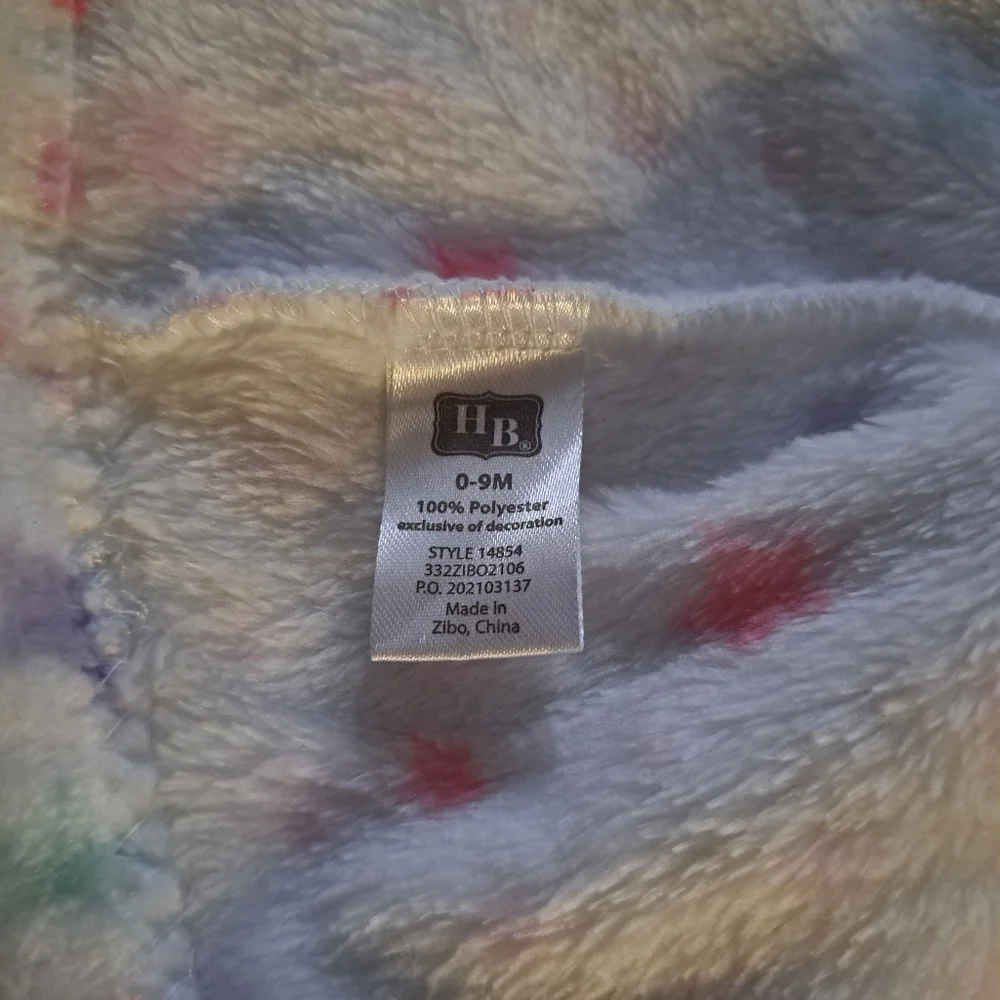 HB White Unicorn Hooded Plush Robe Multicolor Stars Belt Baby's Size 0-9 Months
